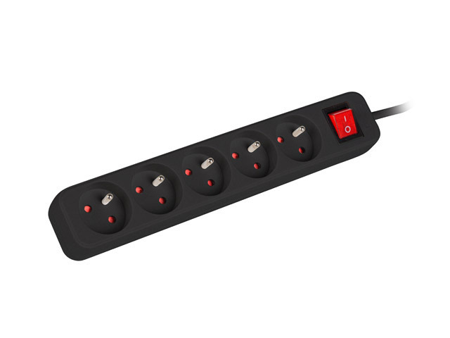 Lanberg Cable Power Strip 3M 5X French Outlets with Switch, Quality-Grade Copper - PS1-05E-0300-BK