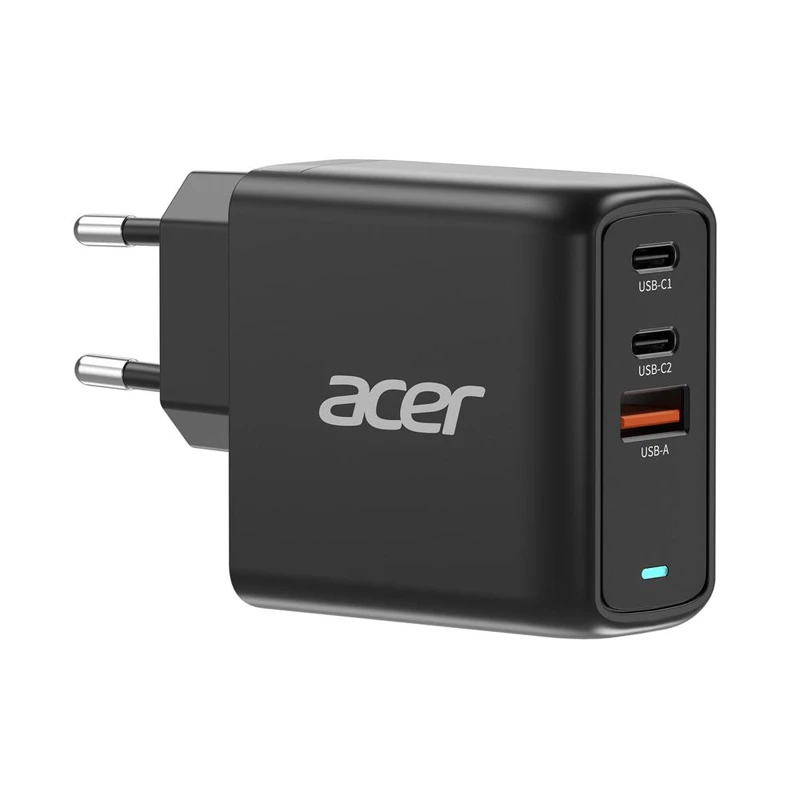 Acer 67W PD GaN Charger, 2 x USB C and 1 x USB A, EU Plug, 100W USB C cable, Retail Pack
