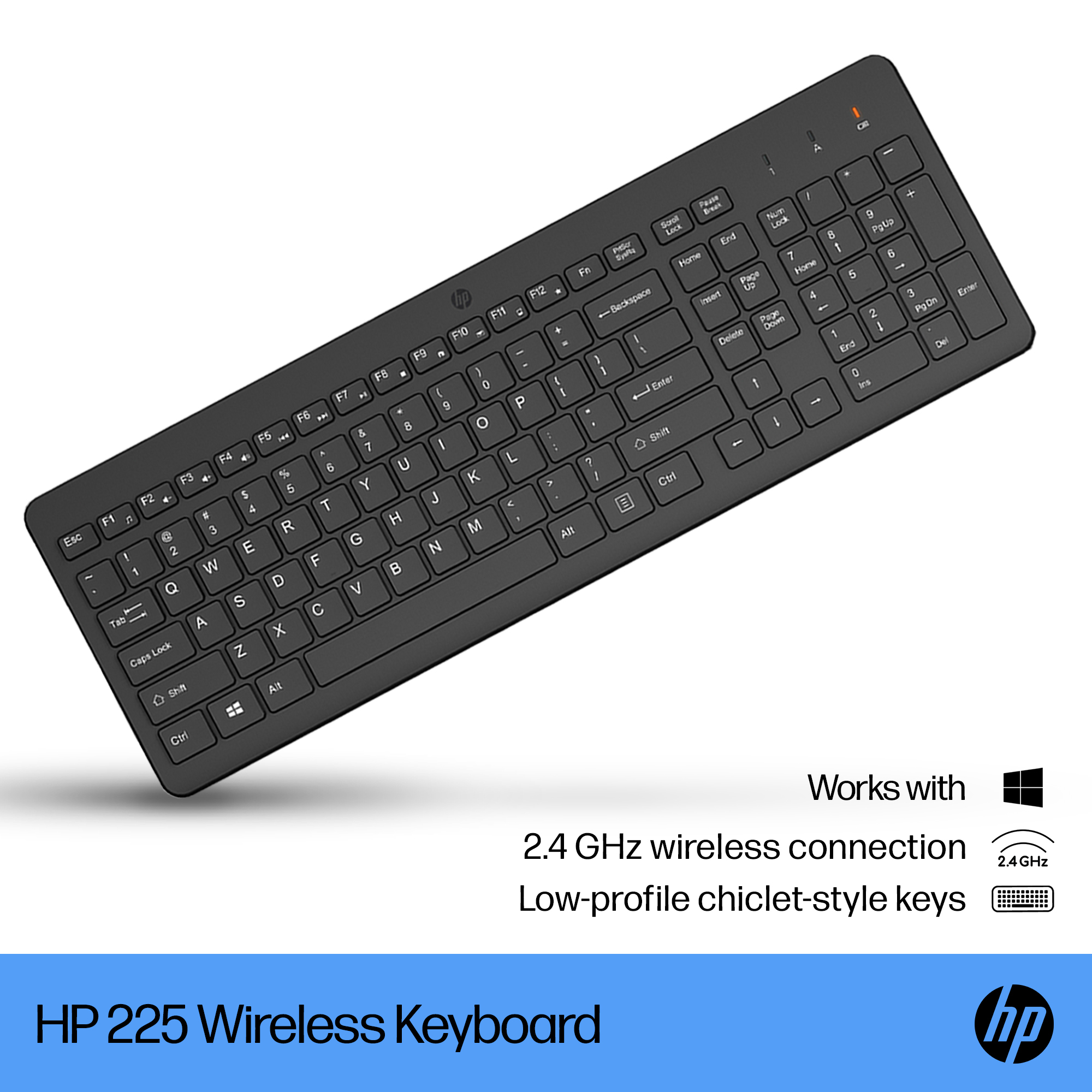 HP 225 Wireless Keyboard, spill resistant - Black - US ENG