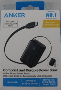 SALE OUT. - Anker Nano Power Bank 45W with Built-In Retractable USB-C Cable - A1638H11 - 10000 mAh - Black - DEMO
