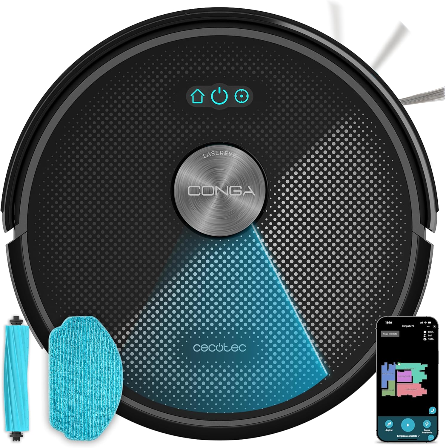 Cecotec Robot Vacuum Cleaner - Conga M70 - Wet&Dry - Operating time (max) 250 min - 4500 mAh - Dust capacity 400 L - 20000 Pa - Black