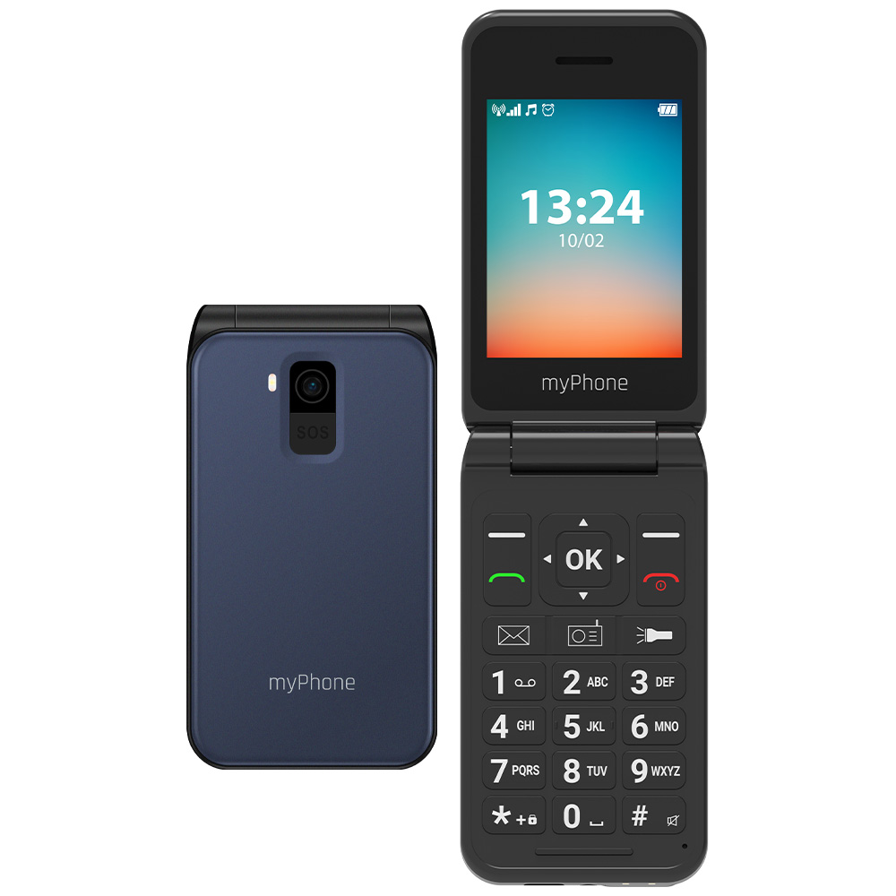 myPhone Flip - LTE - Navy Blue - 2.8 " - TFT - 48 MB - 128 MB - Bluetooth - 2.1 - USB version Type-C - Built-in camera - Main camera resolution 1.3 MP - 1000 mAh