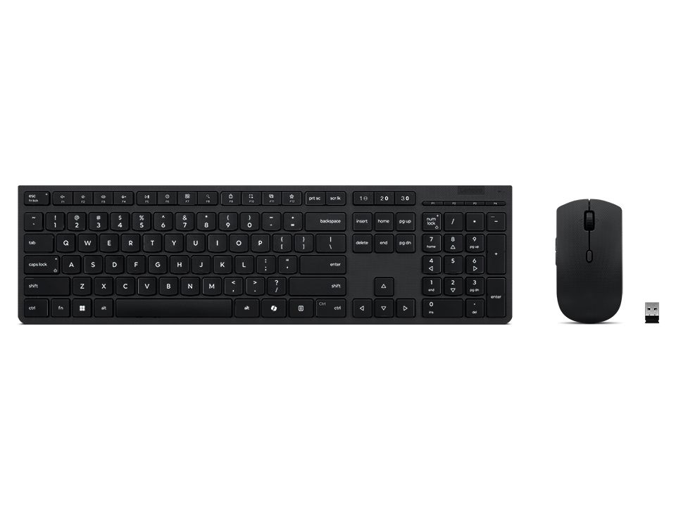 Lenovo Professional Wireless Rechargeable Combo Keyboard and Mouse - Keyboard and Mouse Set - Wireless - Mouse included - Bluetooth - US English - Rechargeable professional - Grey