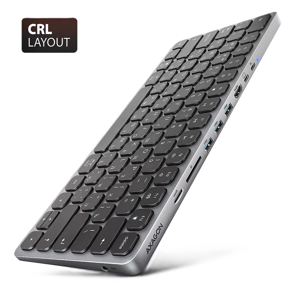 AXAGON - HMC-KB keyboard USB-C 5Gbps with HUB, microSD/SD, 3x USB-A, HDMI 4K/60Hz, PD 100W - HMC-KB-CRL