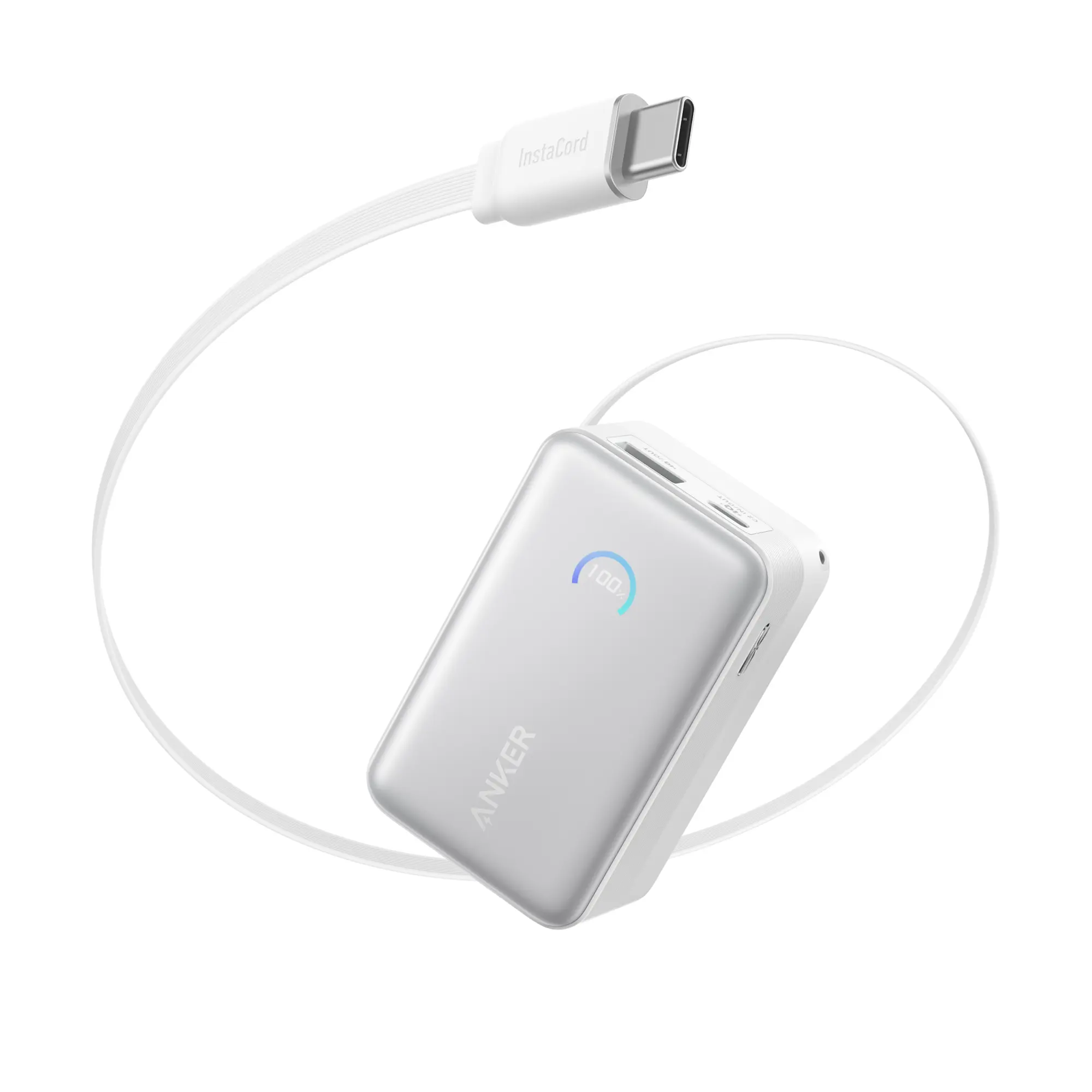 Anker Nano Power Bank 45W with Built-In Retractable USB-C Cable - A1638H21 - 10000 mAh - White