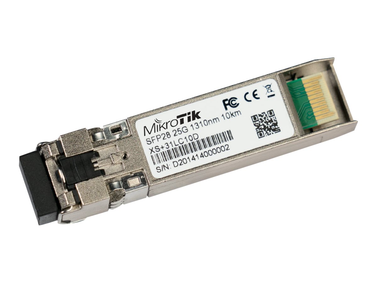 MikroTik SFP/SFP+/SFP28 module 1/10/25G SM 10km 1310nm - XS+31LC10D - SFP/SFP+/SFP28 - SMF - Dual LC UPC - 1024/10240/25600 Mbit/s - Wavelength 1310 nm - Maximum transfer distance 10000 m - -40 to 70