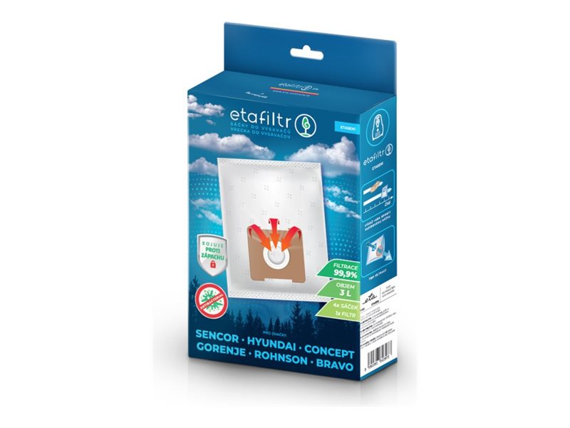 ETA Dust bags for vacuum cleaners Concept, ECG, Gorenje, Hyundai, Rohnson, Samsung, Sencor, Tesla and others - ETASEN1 - 4 pc(s) - White