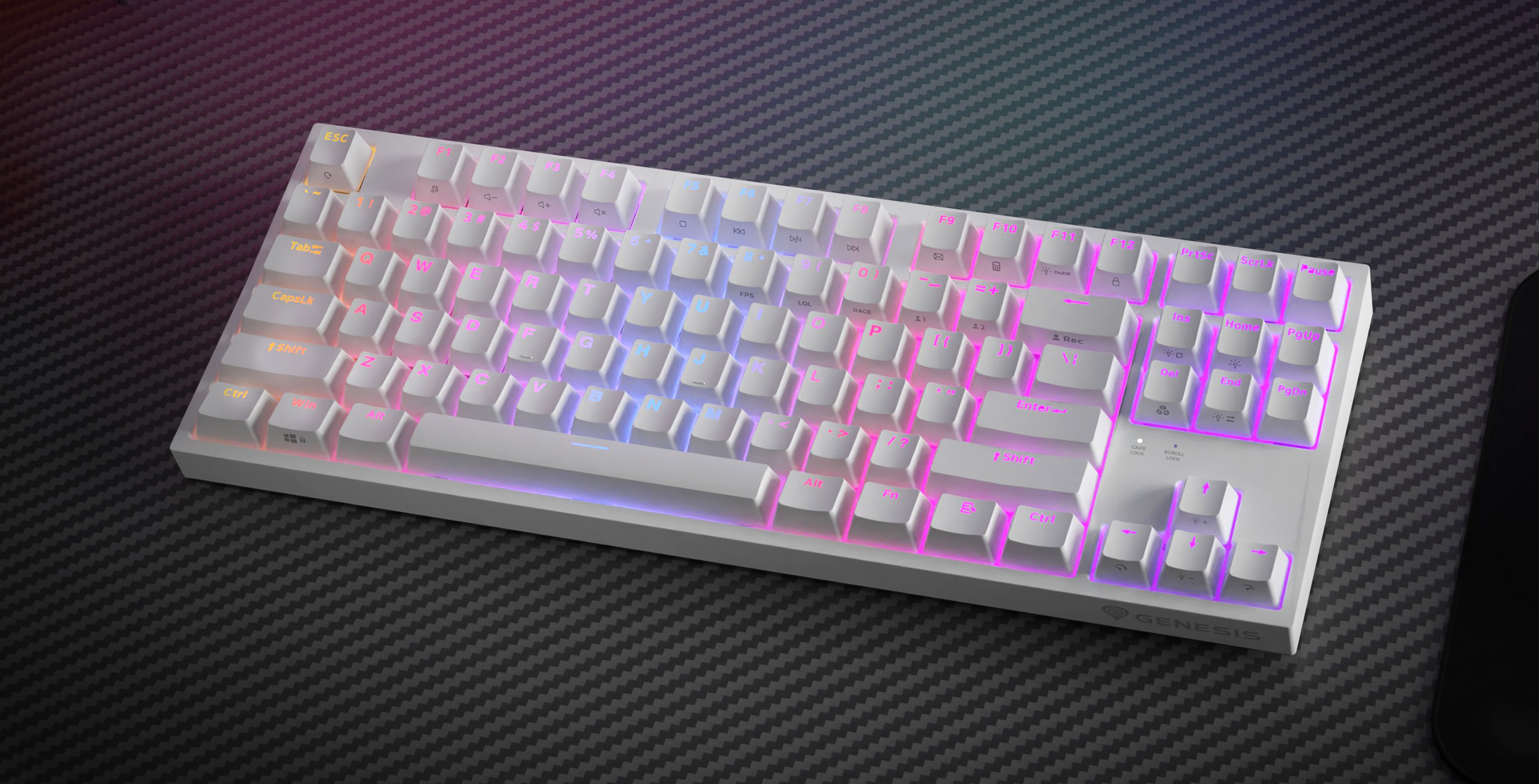 Genesis - THOR 404 TKL - Mechanical Gaming Keyboard - Wired - US - Gateron Yellow Pro - White - RGB