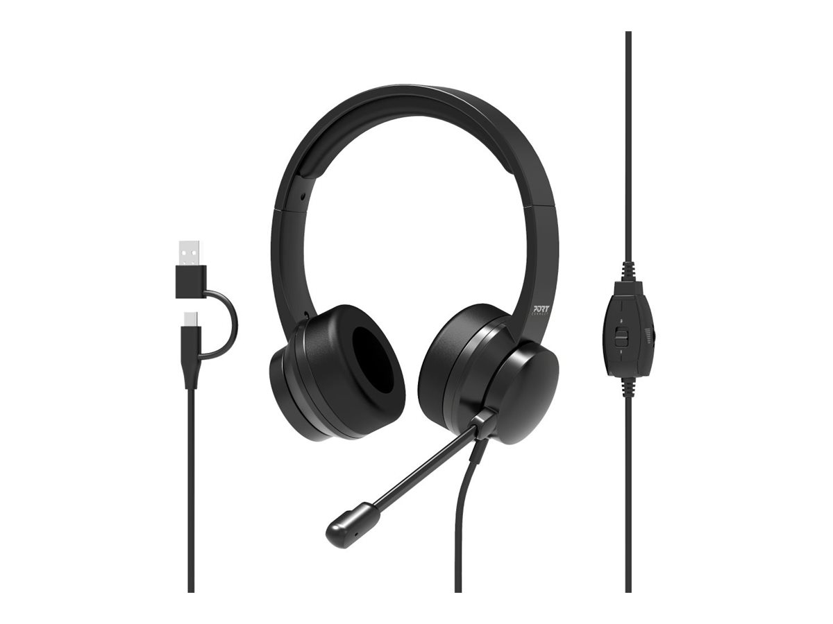 PORT CONNECT - USB Comfortable Stereo Office Microphone Headset - Built-in microphone - Wired - Black