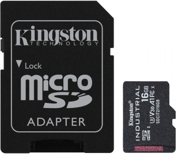 Kingston - UHS-I - 16 GB - microSDHC/SDXC Industrial Card - Flash memory class Class 10, UHS-I, U3, V30, A1 - SD Adapter
