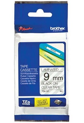 Brother - TZe-121 Laminated Tape - Black on Clear - TZe - 8 m - 9 cm