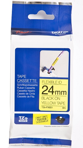 Brother - TZe-FX651 Flexible ID Laminated Tape - Black on Yellow - TZe - 8 m - 2.4 cm