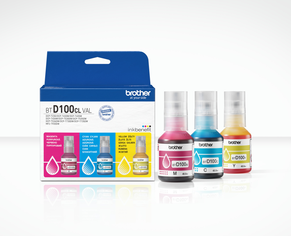Brother BTD100CLVAL - Multipack Ink Bottles - Magenta, Cyan, Yellow
