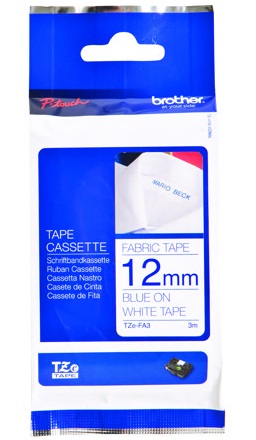 BROTHER TZEFA3 12mm BLUE ON WHITE FABRIC