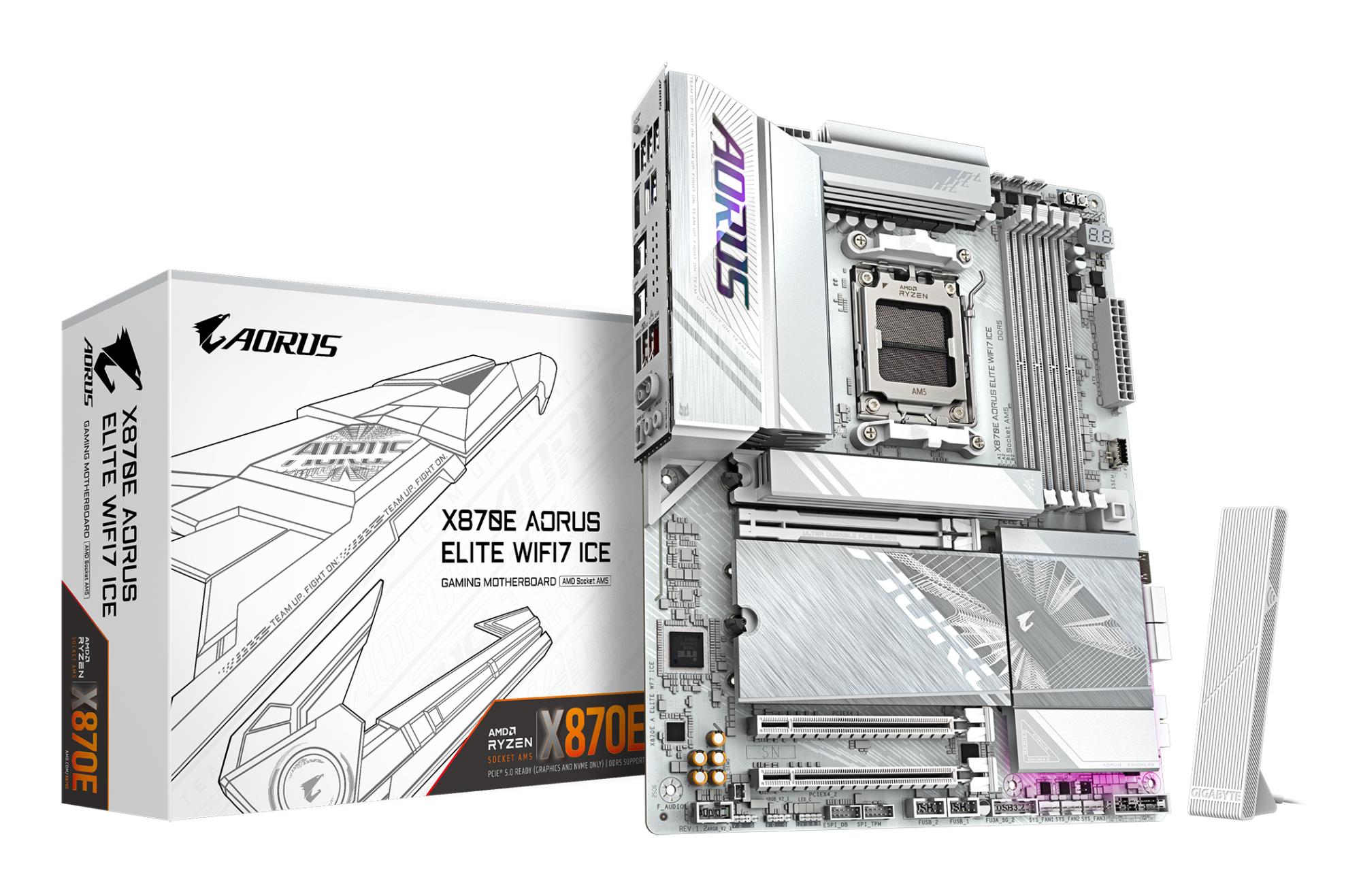 Mainboard|GIGABYTE|AMD X870E|Socket AM5|ATX|RAM DDR5-SDRAM|4xSlots|Wi-Fi Yes|Bluetooth Yes|4xNumber of M.2 (M) slots|X870 AORUS ELITE WIFI7 ICE|X870EAELITEWF7ICE1.2
