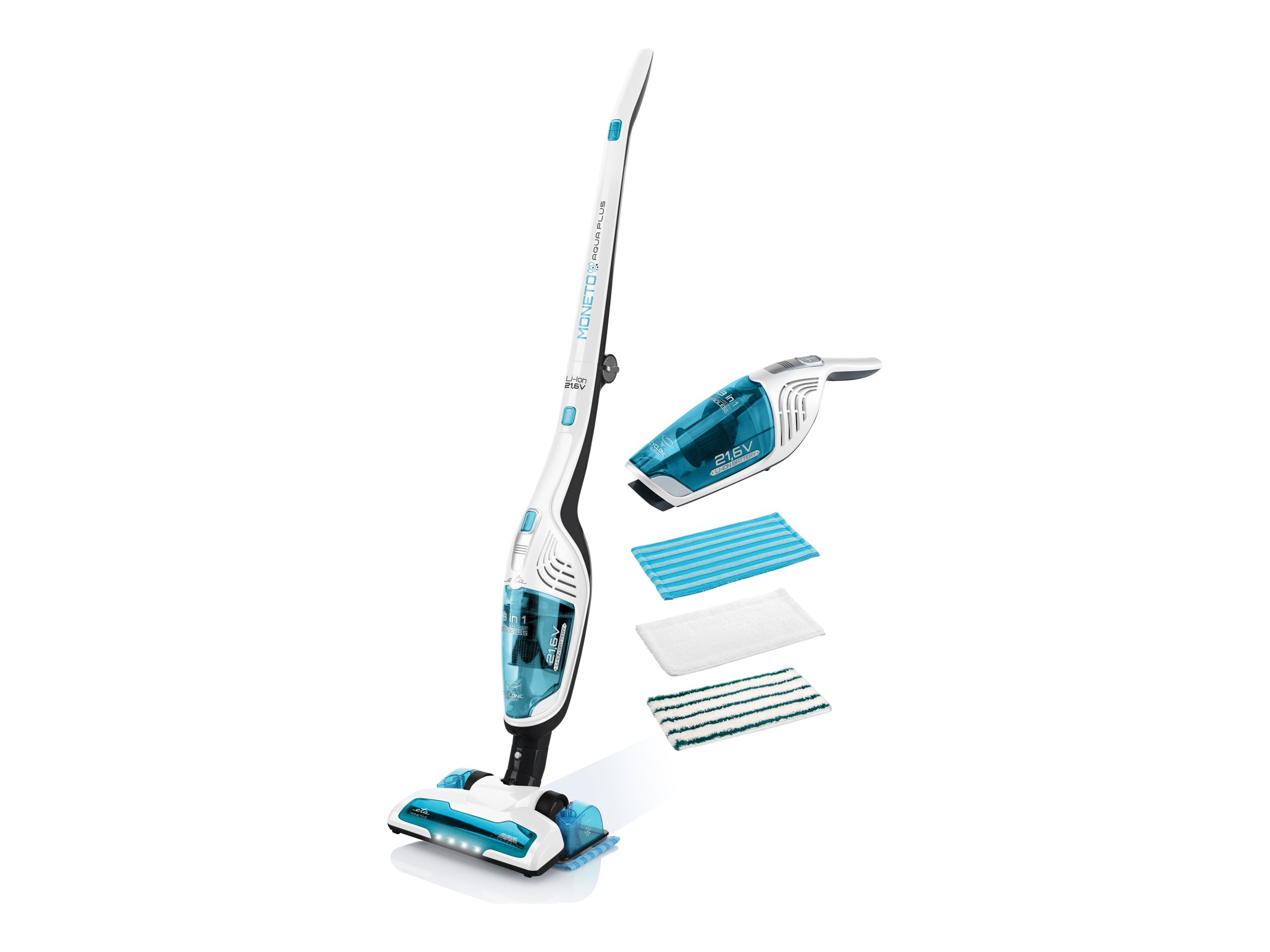 ETA - Vacuum Cleaner - ETA645390000 Moneto II Aqua Plus - Cordless operating - Handstick 3in1 - Washing function - N/A W - 21.6 V - Operating time (max) 50 min - White/Blue