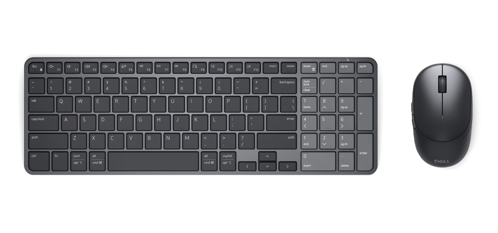 Dell Pro 7 Rechargeable Compact Keyboard and Mouse - KM746 - Keyboard and Mouse Set - Wireless - Bluetooth - US International - Graphite