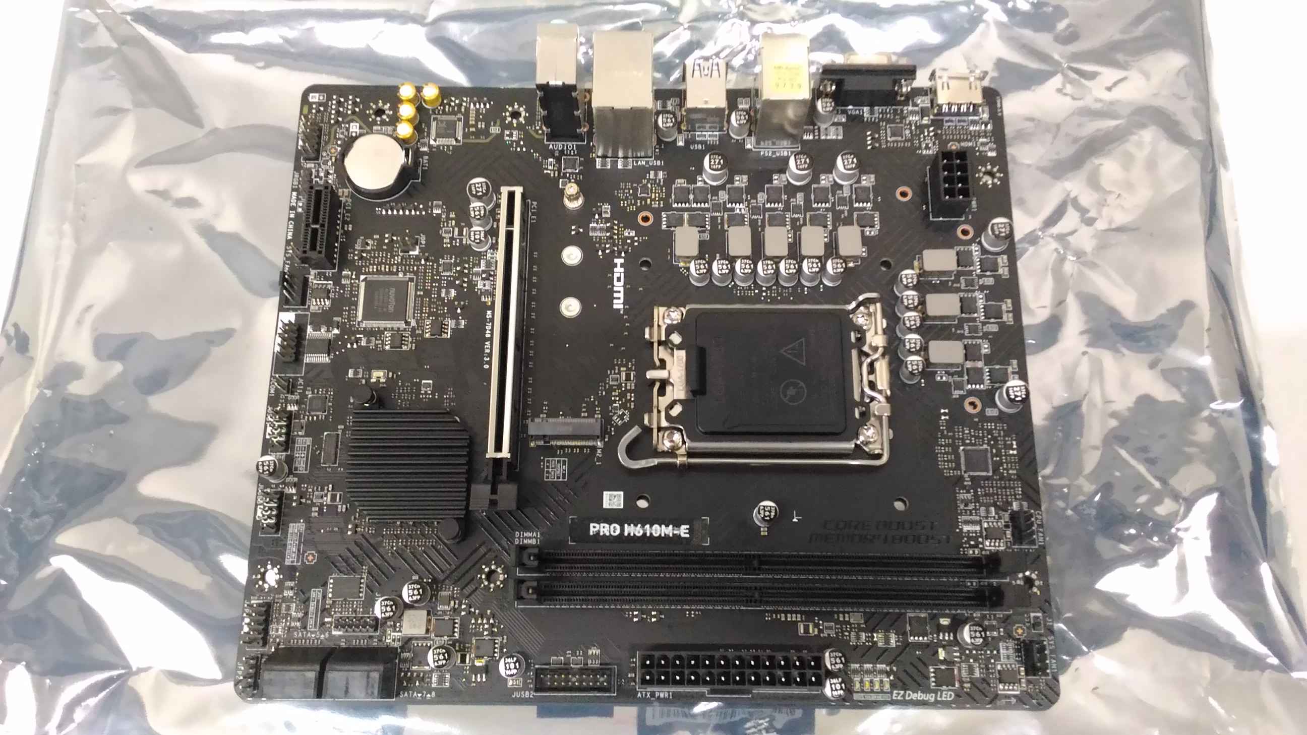SALE OUT. MSI PRO H610M-E - Processor family Intel - Processor socket  LGA1700 - Supported hard disk drive interfaces SATA, M.2 - Number of SATA connectors 4 - USED, REFURBISHED, WITHOUT ORIGINAL PACKAGING AND ACCESSORIES, ONLY BACKPANEL INCLUDED