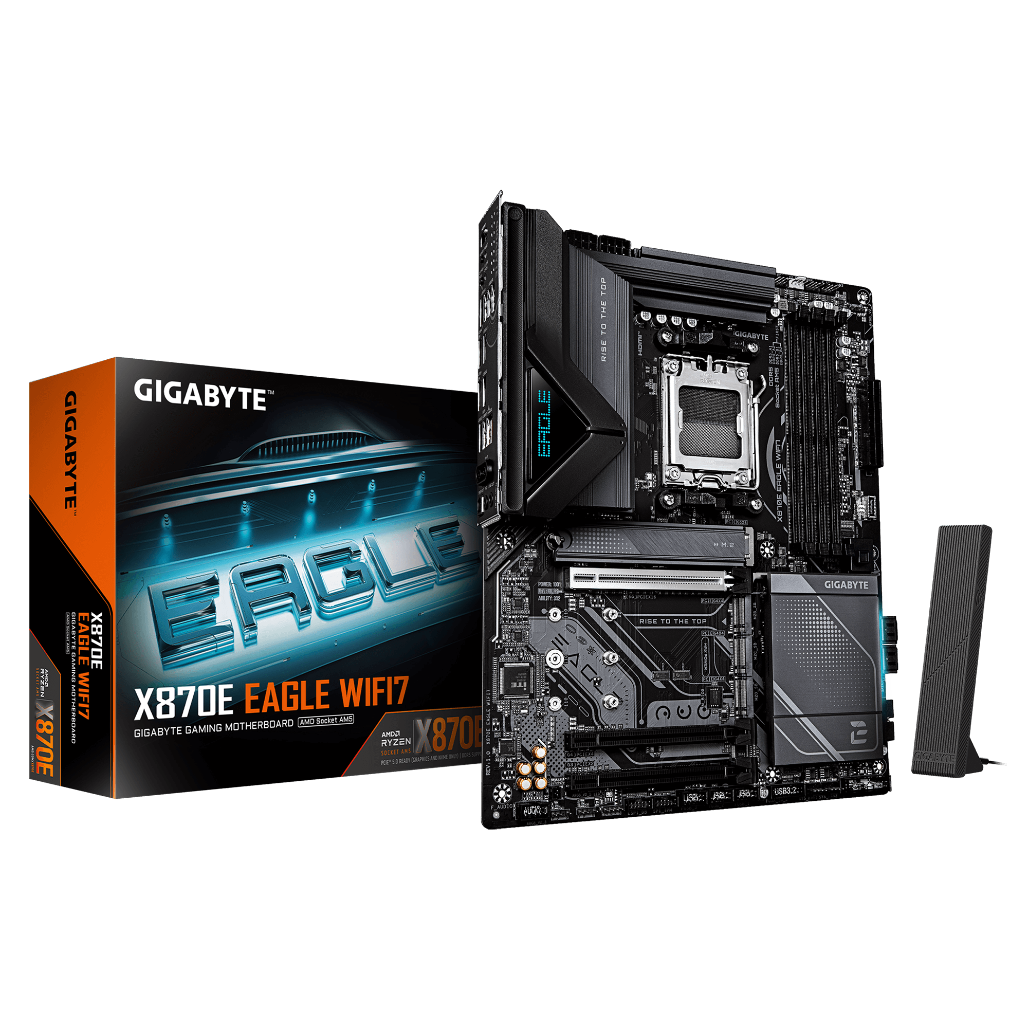Gigabyte X870E EAGLE WIFI7 - Processor family AMD - Processor socket AM5 - DDR5 - Supported hard disk drive interfaces M.2, SATA - Number of SATA connectors 4