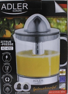 SALE OUT. Adler AD 4012 Citrus Juicer, 2 Pressing Cups for Big and Small Citrus Fruits, 40W, Black - Adler Citrus Juicer - AD 4012 - Type  Citrus juicer - Black - 40 W - Number of speeds 1 - DAMAGED PACKAGING