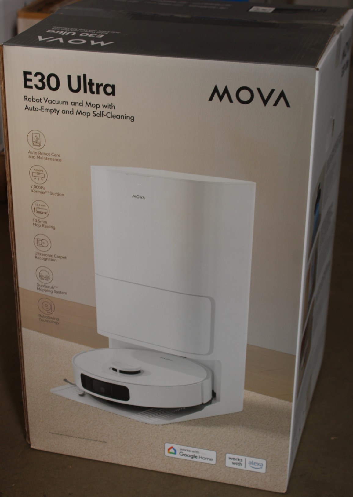 SALE OUT. MOVA E30 Ultra Robot Vacuum cleaner, 7000Pa, 5200mAh, White + Auto Empty station - MOVA Robot Vacuum - E30 Ultra - Wet&Dry - 5200 mAh - Dust capacity 3.2 L - 7000 Pa - White - DAMAGED PACKAGING - 33 month(s)