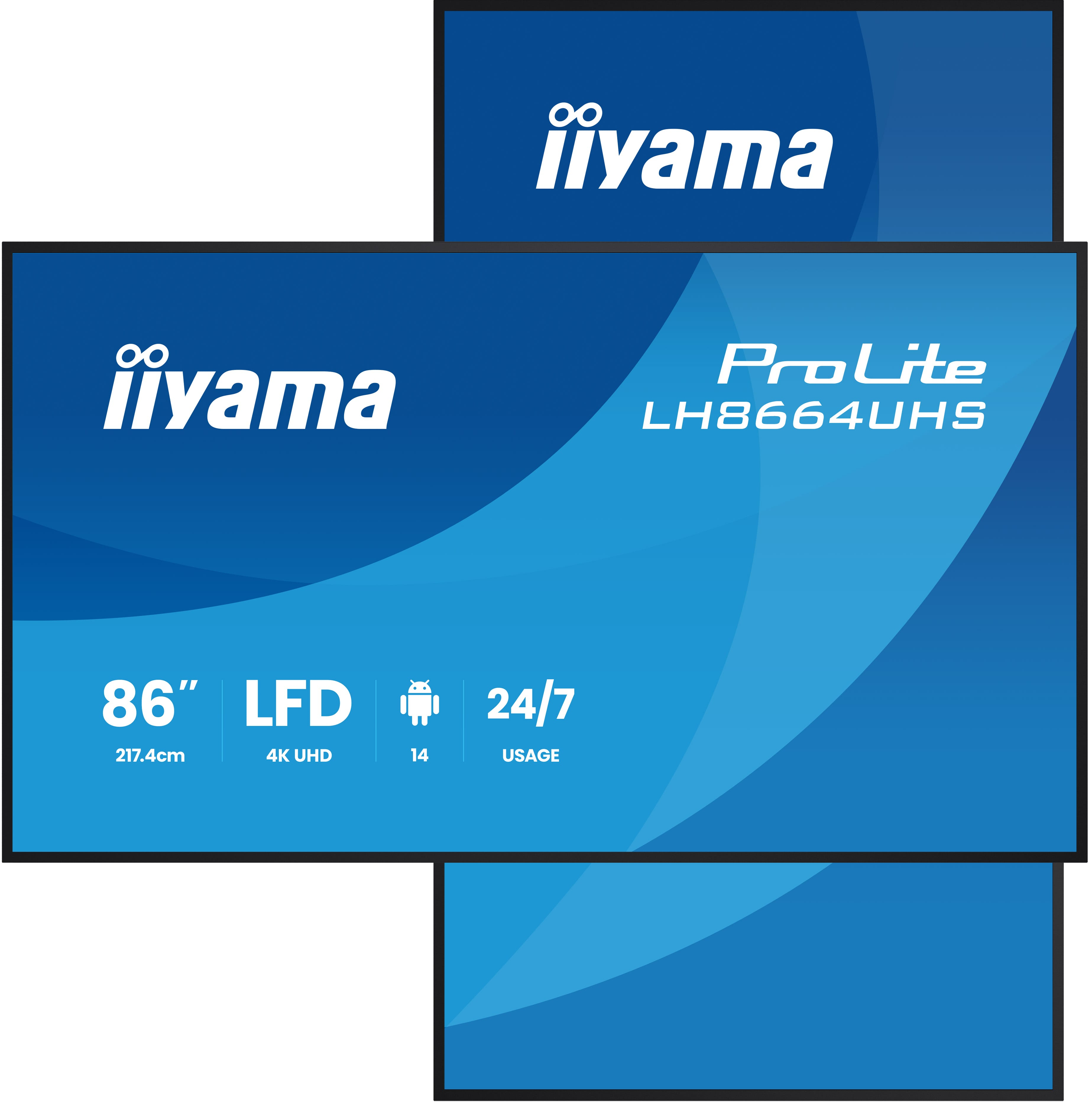iiyama 86" 3840x2160, UHD IPS DLED panel, Haze 25% 500cd/m², Landscape and Portrait, 24,7VESA Mount 800x600