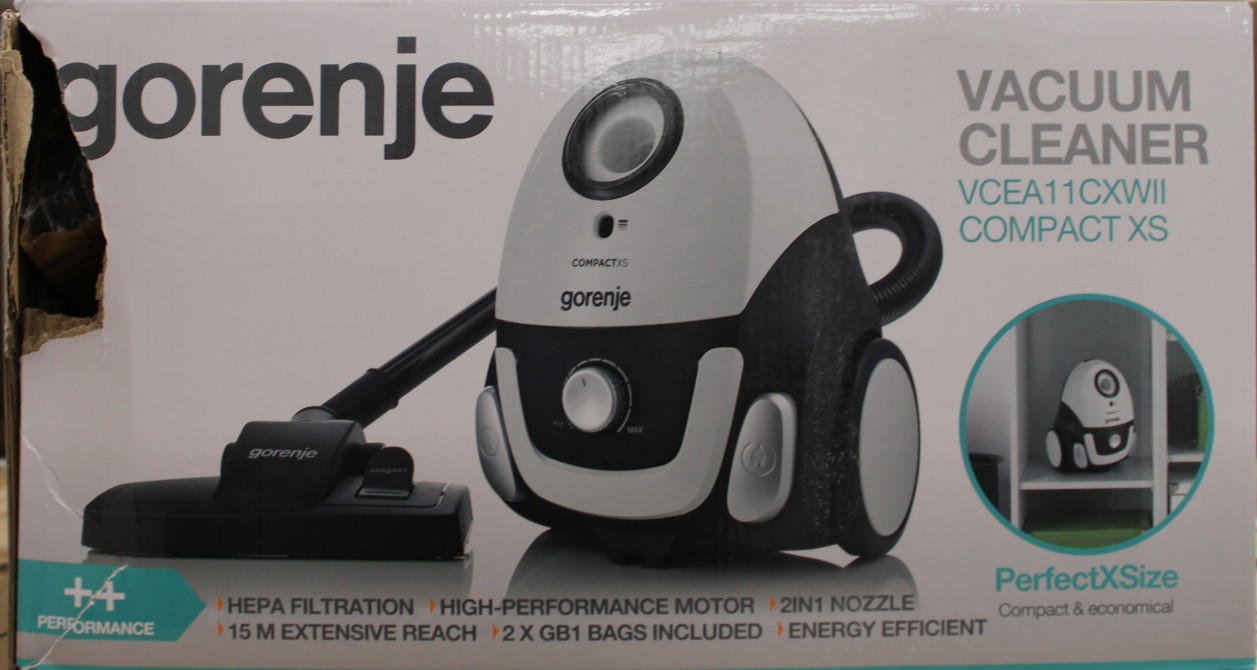 SALE OUT. - Gorenje - Vacuum cleaner - VCEA11CXWII - Bagged - 750 W - Operating radius 15 m - White - Warranty 24 month(s) - DAMAGED PACKAGING