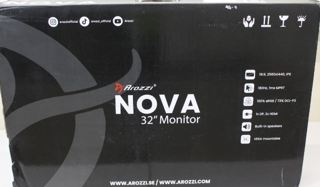 SALE OUT. Arozzi Nova 32" IPS, 180Hz, Computer Monitor - Purple - SALE OUT. SALE OUT. - Nova - 32 " - IPS - QHD - 16:9 - 180 Hz - 1 ms - 2560 x 1440 pixels - 300 cd/m² - HDMI ports quantity 2 - Purple - Warranty 24 month(s) - DAMAGED PACKAGING, SCRATCHED 