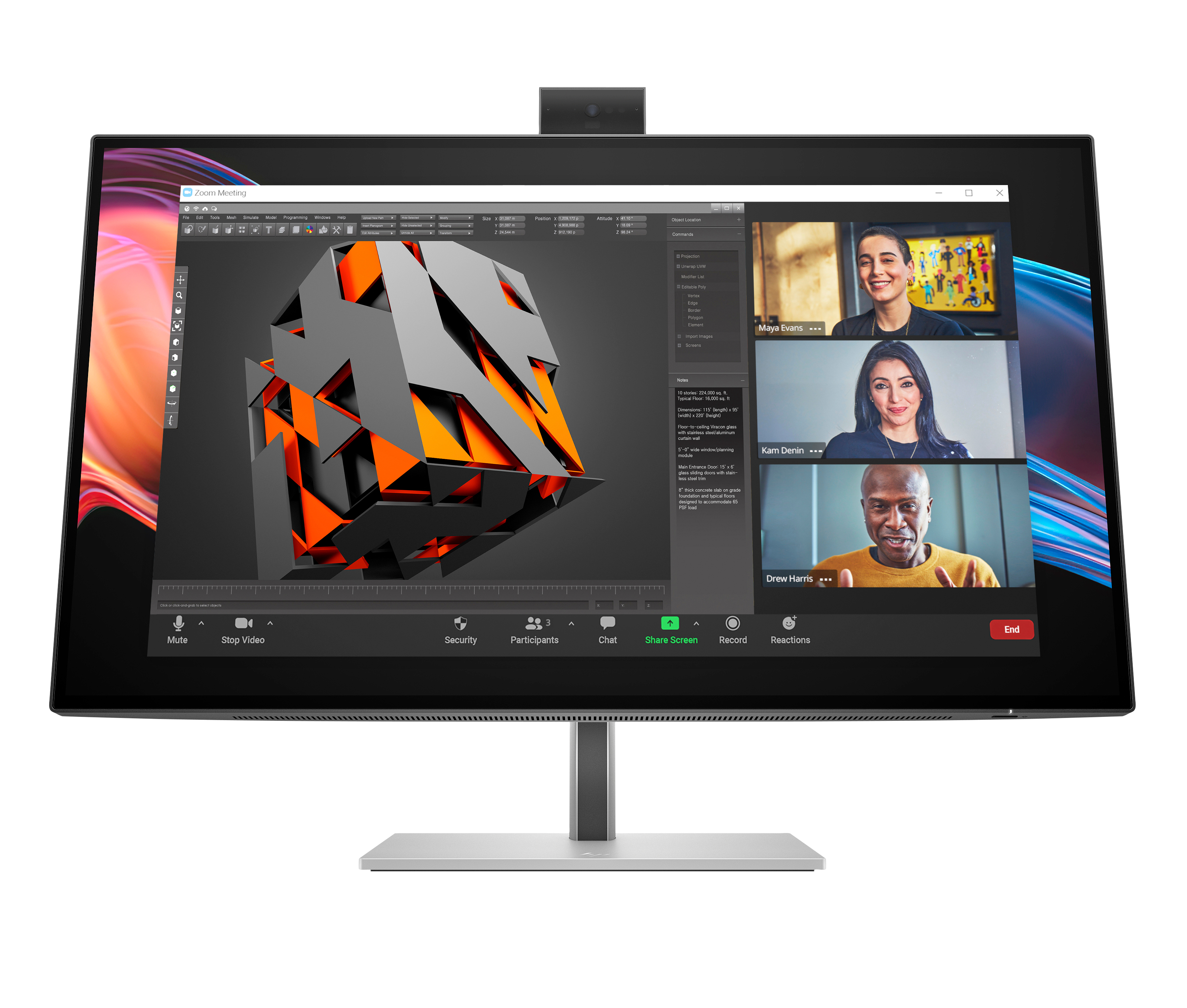 HP 727pm Series 7 Pro 4K Conferencing Monitor - 27" 3840x2160 UHD 400-nit 60Hz AG, IPS Black HDR 400, USB-C(100W/15W)/HDMI/DisplayPort Daisy-Chain, 5x USB-A, speakers, 5MP webcam, RJ-45 LAN, height adjustable/tilt/swivel/pivot, 3 years