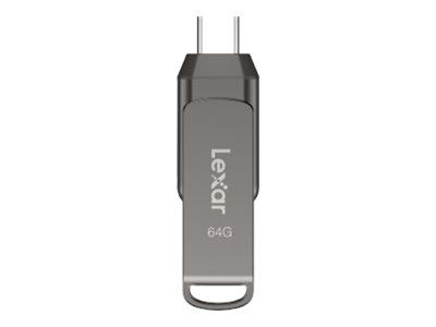 Lexar - 2-in-1 Flash Drive up to 130MB/s read - JumpDrive Dual Drive D400 - 64 GB - USB Type-C/Type-A - Grey