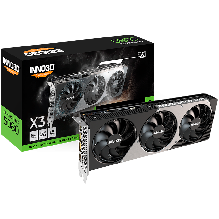 INNO3D NVIDIA GEFORCE RTX 5080 X3 16GB GDDR7 256bit, 2617 MHz / 30Gbps, 3x DP, 1x HDMI, 3 fan, 2 slot
