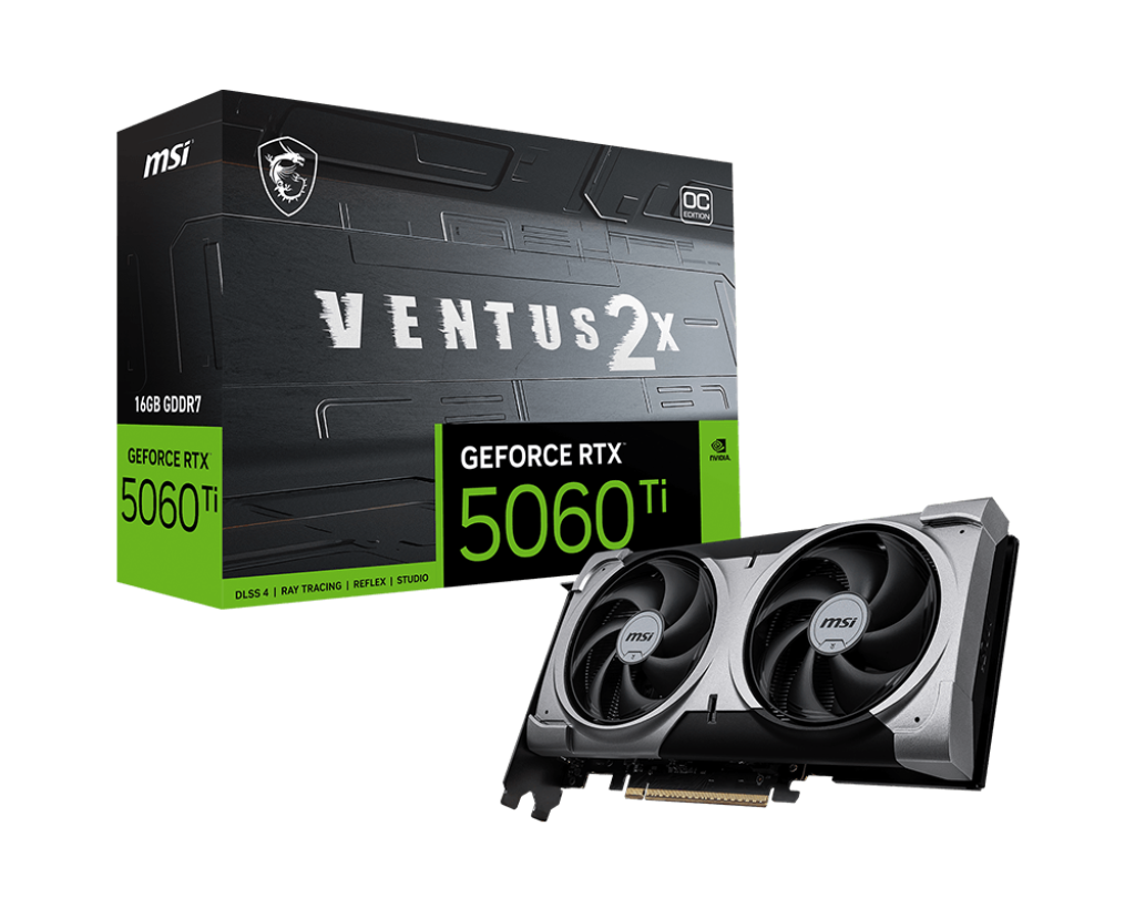 MSI GeForce RTX 5060 Ti 16G VENTUS 2X OC PLUS - NVIDIA - 16 GB - GeForce RTX 5060 Ti - GDDR7 - HDMI ports quantity 1 - PCI Express Gen 5 x16 (uses x8)