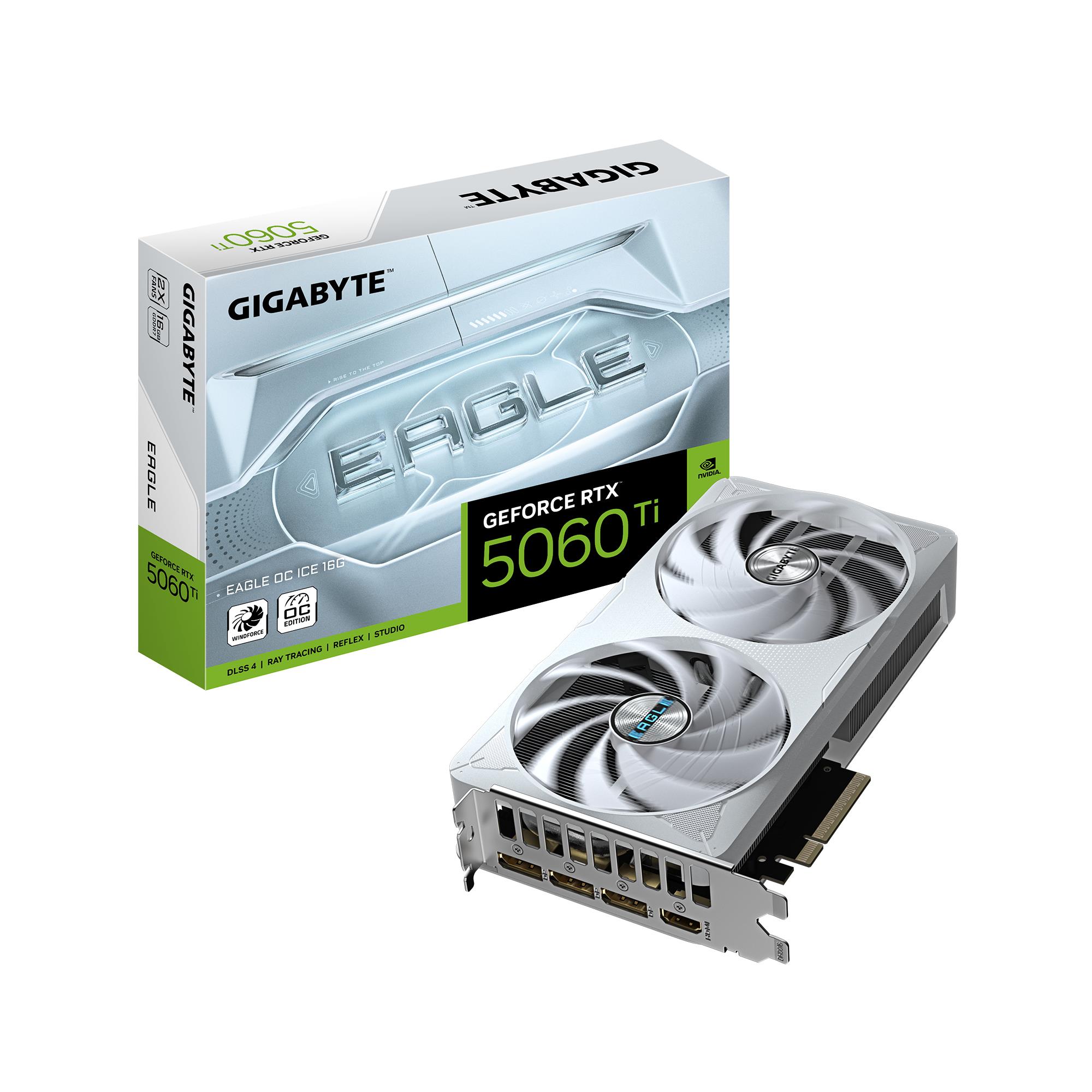 Graphics Card|GIGABYTE|NVIDIA GeForce RTX 5060 Ti|16 GB|GDDR7|128 bit|PCIE 5.0 16x|GPU 2617 MHz|Dual Slot Fansink|1xHDMI|3xDisplayPort|N506TEAGLEOCICE-16GD1.0