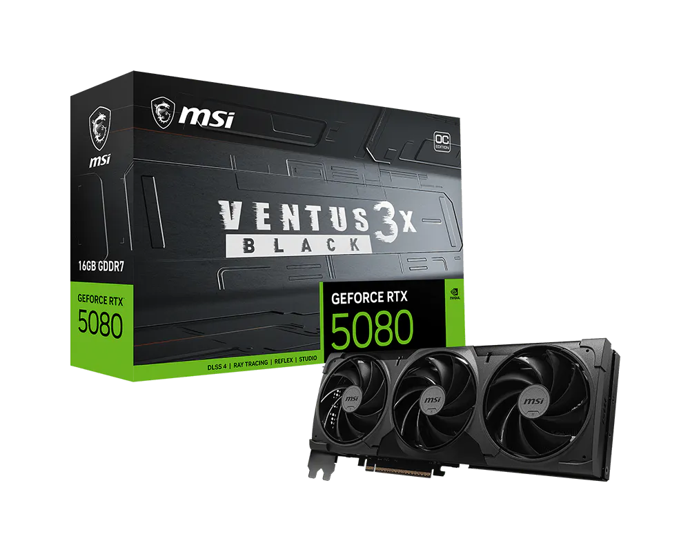 MSI GeForce RTX 5080 16G VENTUS 3X OC BLACK - NVIDIA - 16 GB - GeForce RTX 5080 - GDDR7 - HDMI ports quantity 1 - PCI Express Gen 5