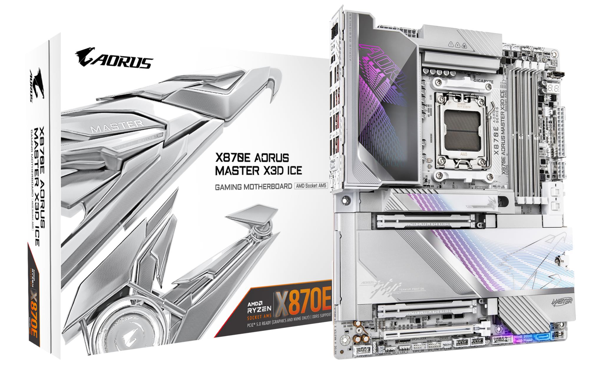 Mainboard|GIGABYTE|AMD X870E|Socket AM5|ATX|RAM DDR5-SDRAM|4xSlots|Wi-Fi Yes|Bluetooth Yes|5xNumber of M.2 (M) slots|X870E A MASTER X ICE|X870EAMASTERXICE