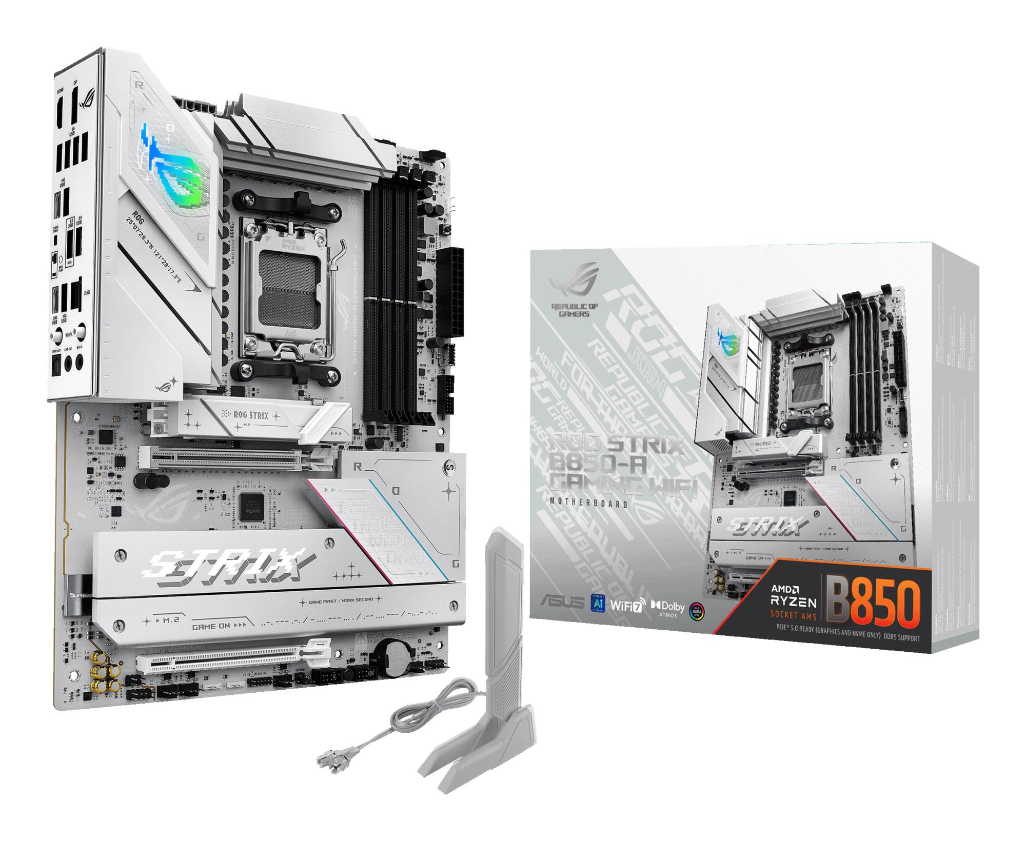 Mainboard|ASUS|AMD B850|SAM5|ATX|Memory DDR5|Memory slots 4|1xPCI-Express 4.0 16x|1xPCI-Express 5.0 16x|4xM.2|1xHDMI|1xDisplayPort|12xUSB 2.0|3xUSB-C|1xOptical S/PDIF|1xRJ45|2xAudio port|STRIXB850-AGAMINGWIFI