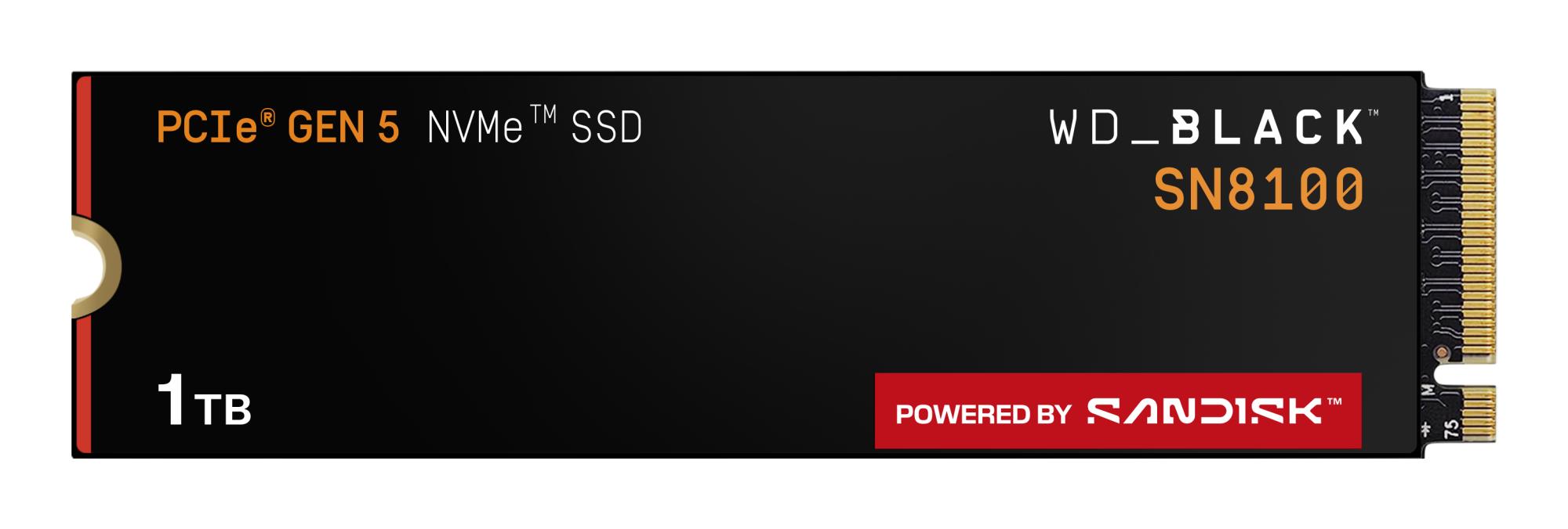SSD|SANDISK|2400xTBW rating|NVMe Yes|PCI Express 5.0|M.2|1000 GB|POWERED BY SANDISK|Black SN8100|WDS100T1X0M