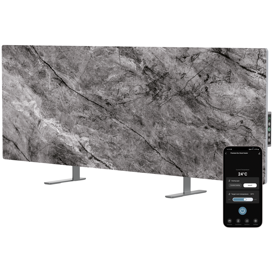 AENO Premium Eco Smart Heater, 700W, Tempered glass, Infrared+convection heating type, LED display, Plug type: Europe (E/F type), Antique Marble, Made in Poland, Limited edition