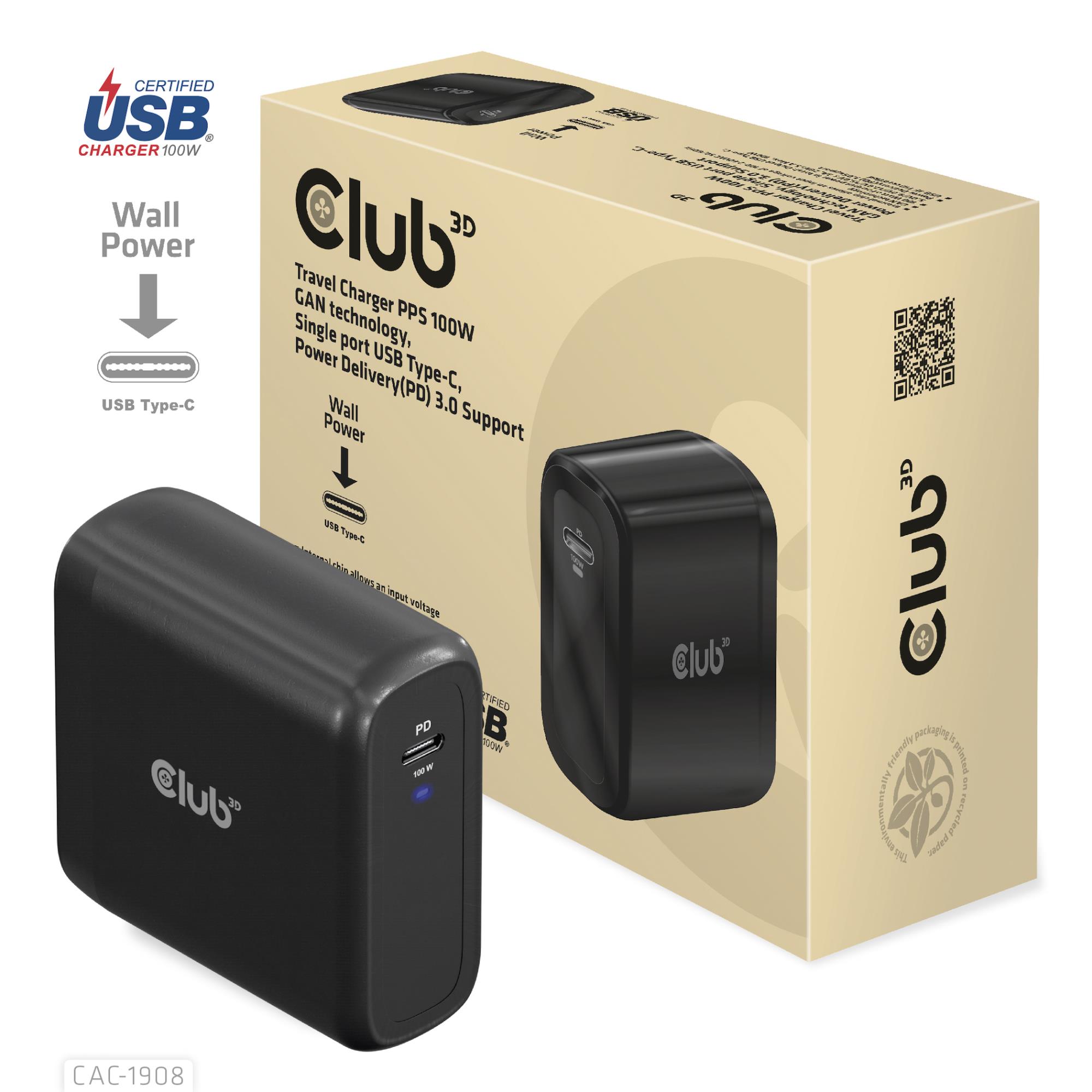 MOBILE TRAVEL CHARGER USB-C/100W CAC-1908EU CLUB3D