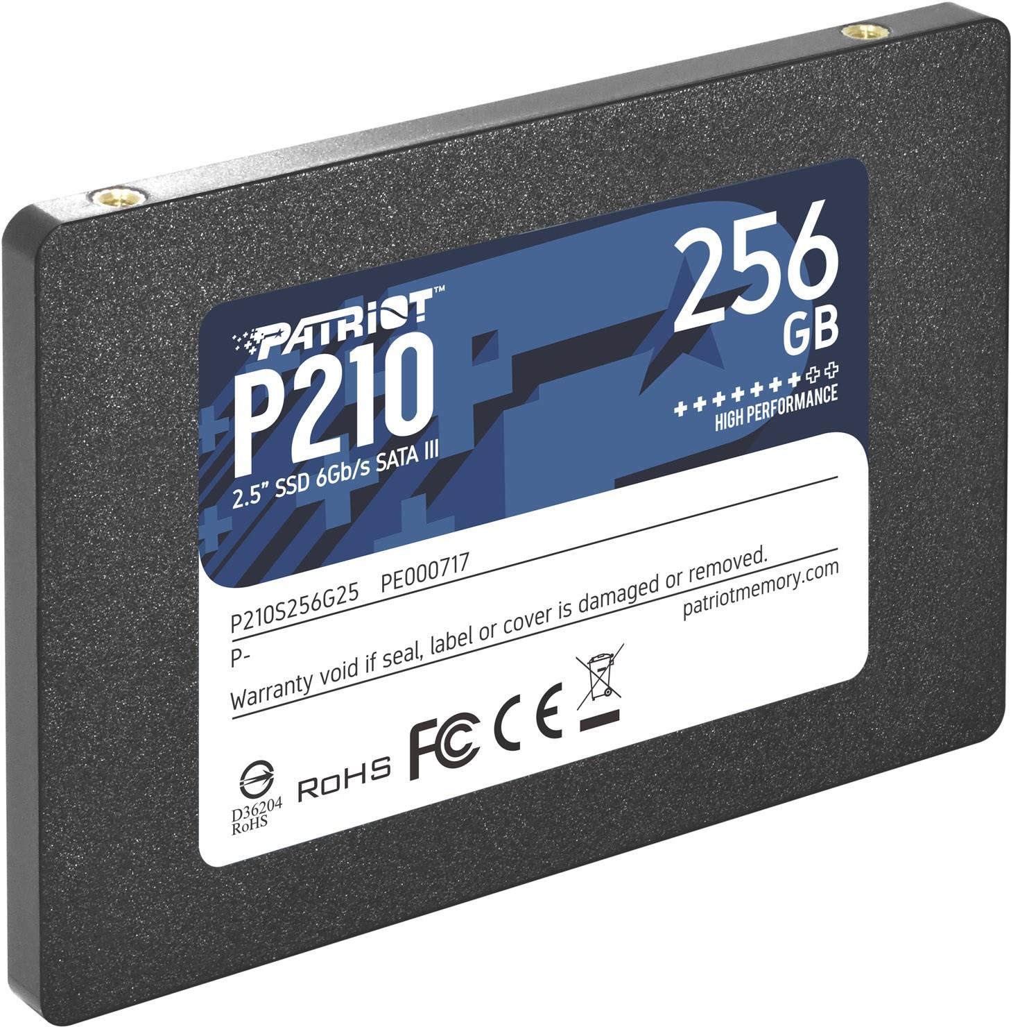 SSD|PATRIOT|P210| 256 GB|Serial ATA III|Write speed 400 MB/s|Read speed 500 MB/s|Hanging box|2.5"|P210S256G25