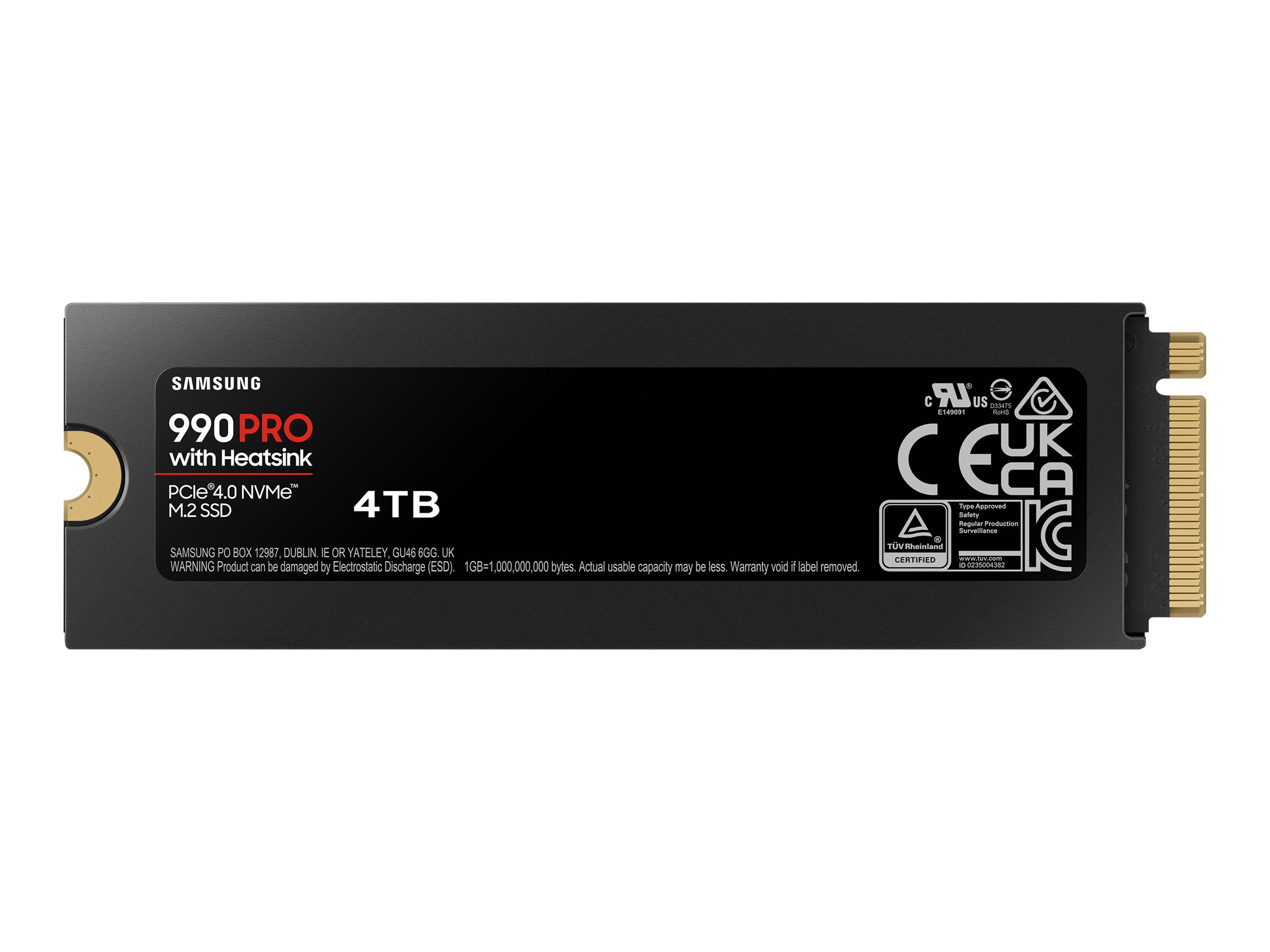 Samsung - 990 PRO with Heatsink - 4000 GB - SSD form factor M.2 2280 - Solid-state drive interface M.2 NVME - Read speed 7450 MB/s - Write speed 6900 MB/s