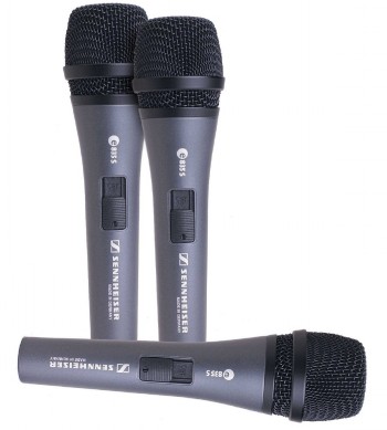 SENNHEISER 3-PACK E835-S, MICROPHONE SET WITH 3X E 835 S, VOCAL MICROPHONE, DYNAMIC, CARDIOID, I/O SWITCH, INCLUDING MICROPHONE BRACKET AND CASES