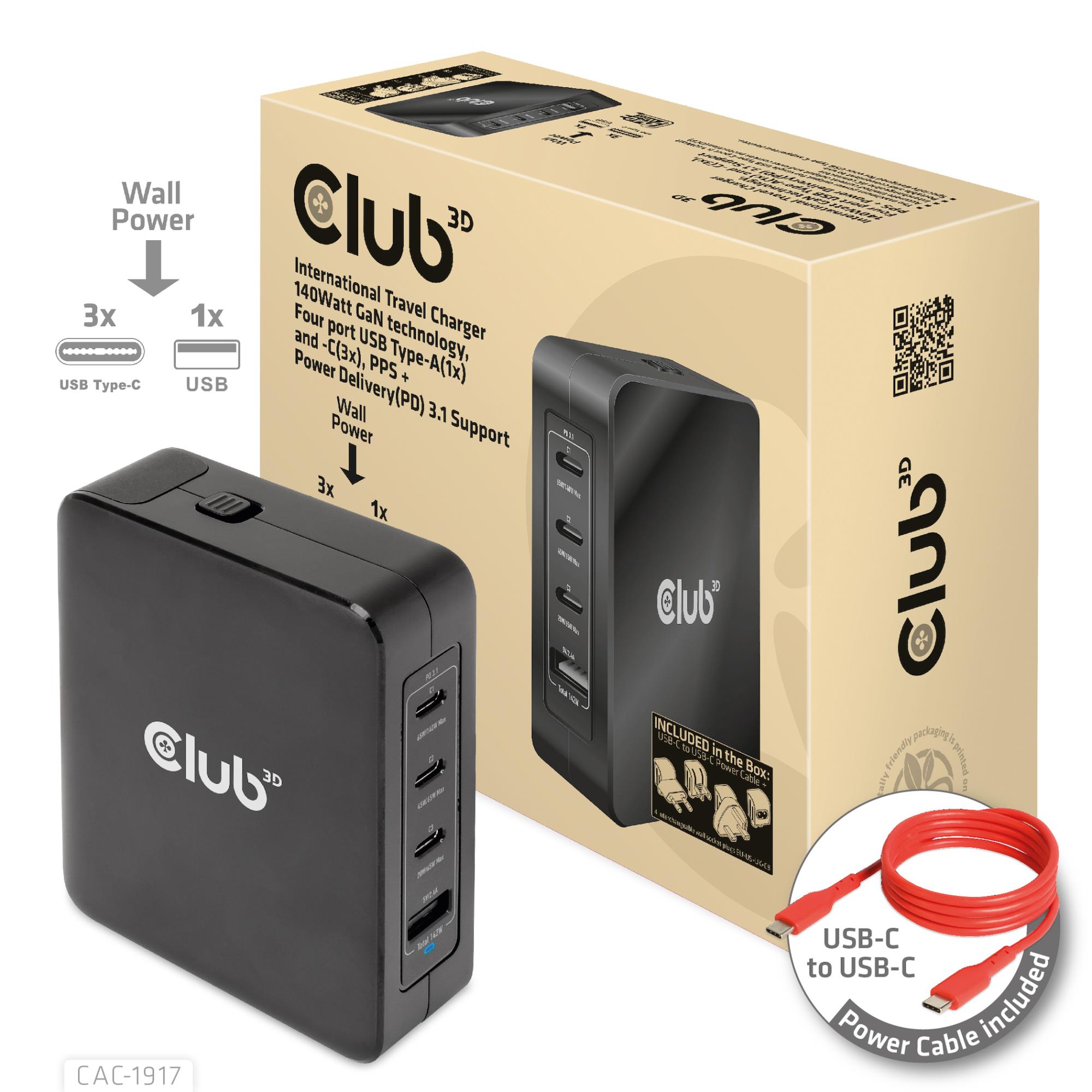 MOBILE TRAVEL CHARGER USB-C/140W GAN CAC-1917 CLUB3D