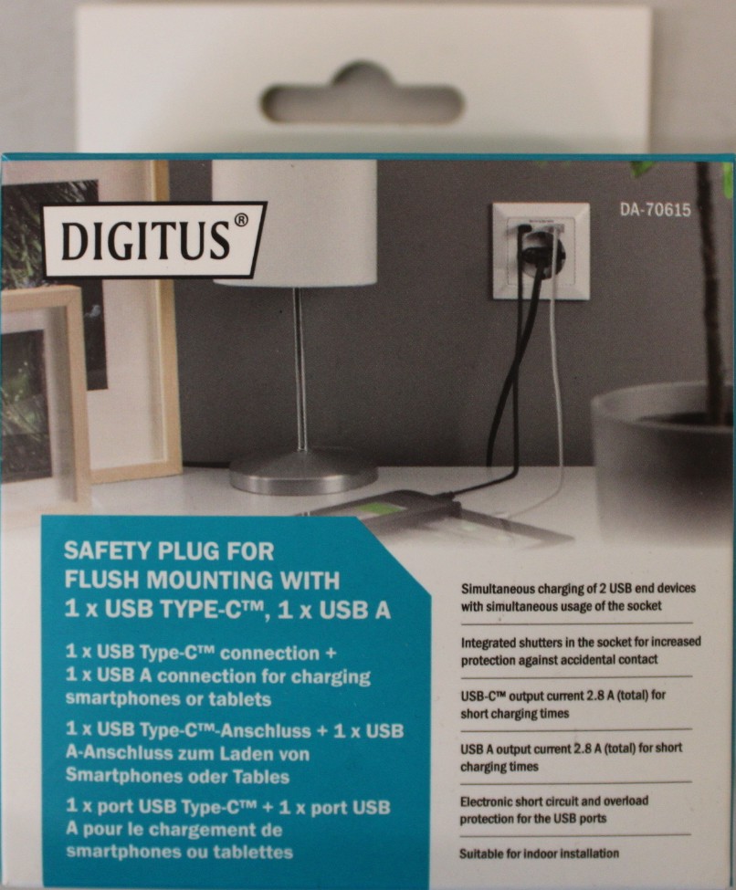 SALE OUT. DIGITUS Safety Plug for Flush Mounting with 1 x USB Type-C, 1 x USB A - Digitus - Safety Plug for Flush Mounting with 1 x USB Type-C, 1 x USB A - DEMO - Warranty 24 month(s)