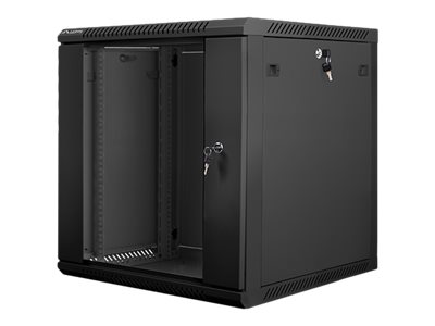 Lanberg - Rack cabinet 19" wall-mount 12U/600x600 (flat pack) with glass door - WF01-6612-10B - Black