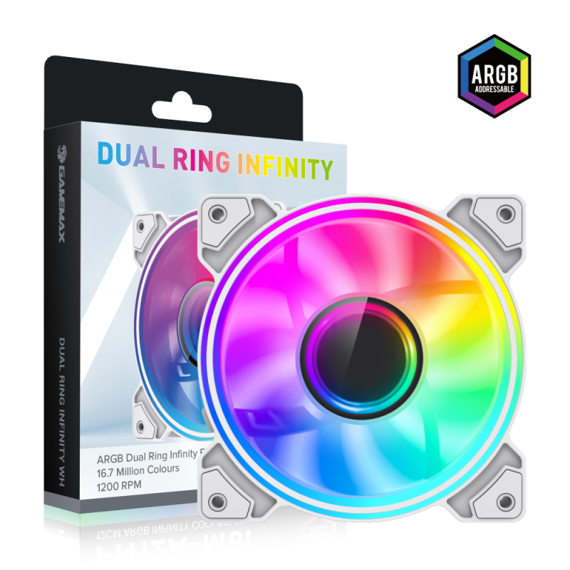 Gamemax Case Fan - DUAL RING INFINITY WH - White