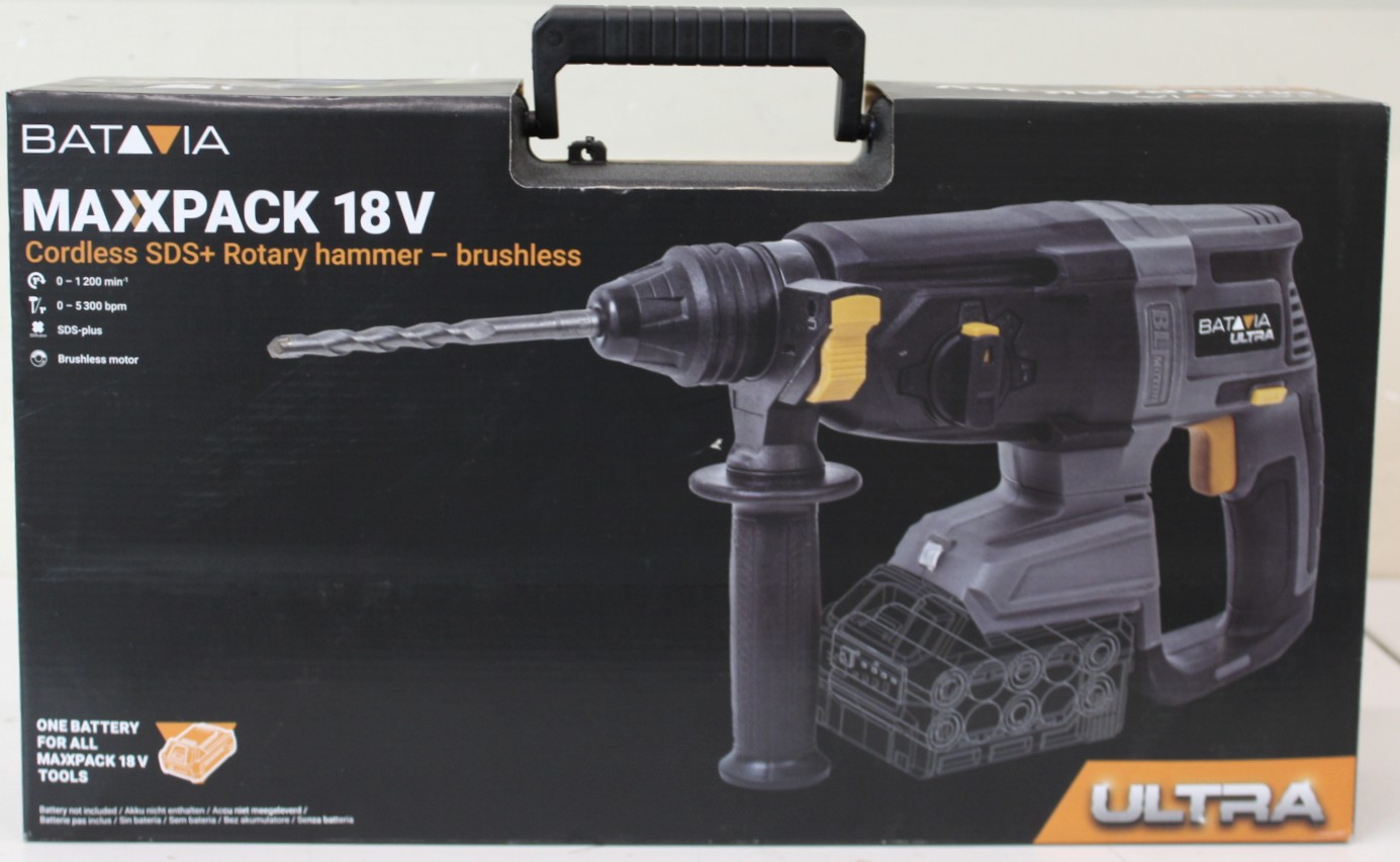 SALE OUT. Batavia 18V brushless hammer drill 2.2 J / SDS+ / Without battery and charger in BMC - Batavia B.V. - 18V Cordless Brushless Rotary Hammer SDS+, Without Battery and Charger in BMC - DAMAGED PACKAGING