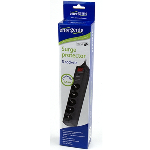 EnerGenie - Surge Protector SPG5-C-5/ 1.5 m/ 5 Sockets/ Black