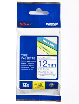 Brother - TZe-233 Laminated Tape - Blue on White - TZe - 8 m - 1.2 cm