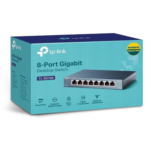 TP-LINK - Switch - TL-SG108 - Unmanaged - Desktop - Gigabit Ethernet (copper) ports quantity 8 - Power supply type External